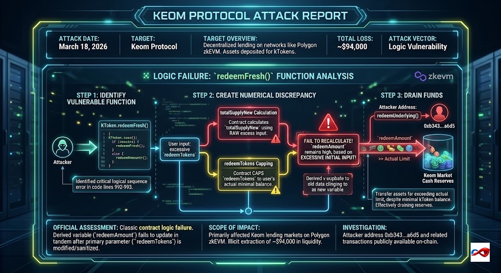 Keom Protocol Suffers Full-Drain Redemption Attack, Resulting in $94k Loss