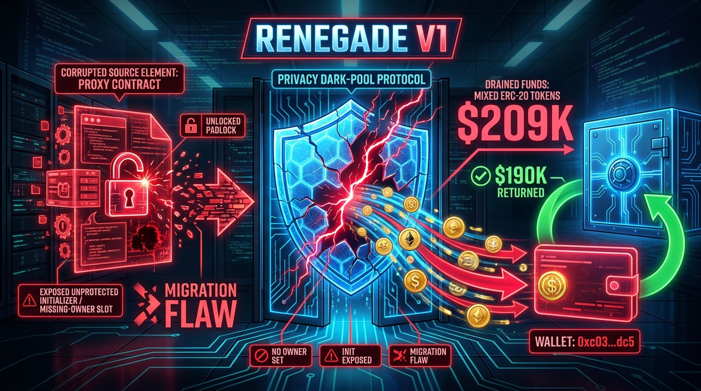 Renegade V1 Arbitrum Dark Pool Exploit: $209K Drained, $190K Returned After Whitehat Negotiation