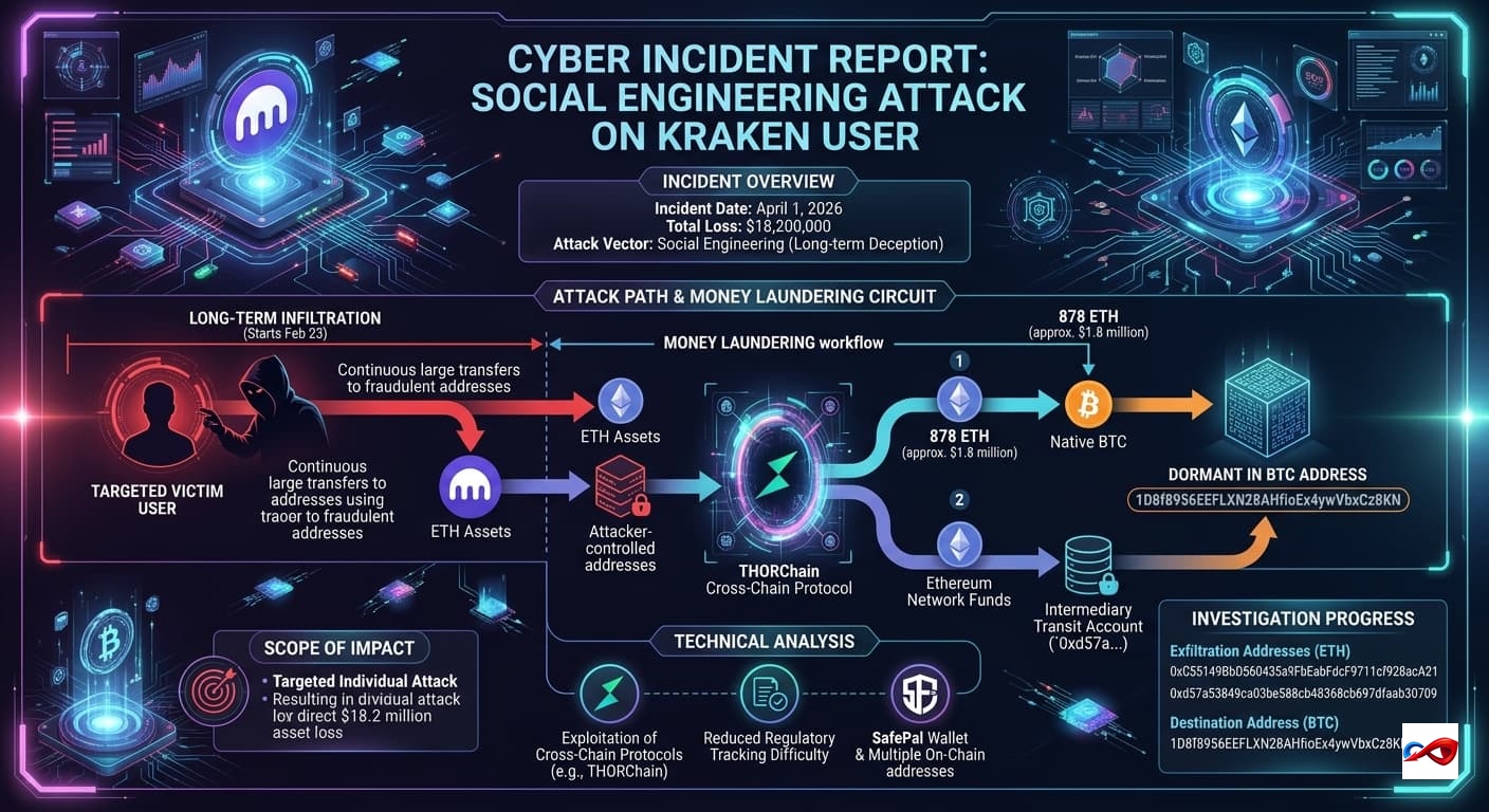 Social Engineering Trap: Kraken Whale Targeted in Deep Orchestration; $18.2 Million Laundered via THORChain Cross-Chain Swaps